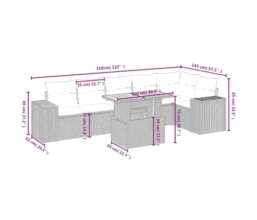 7-Daļīgs Dārza Dīvāna Komplekts, Matrači, Bēša Pe Rotangpalma Vidaxl