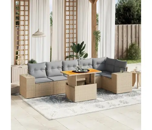 7-Daļīgs Dārza Dīvāna Komplekts, Matrači, Bēša Pe Rotangpalma Vidaxl