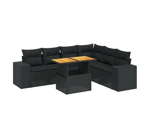 7-Daļīgs Dārza Dīvāna Komplekts Ar Matračiem, Melna Pe Vidaxl