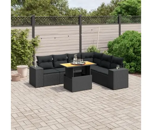 7-Daļīgs Dārza Dīvāna Komplekts Ar Matračiem, Melna Pe Vidaxl
