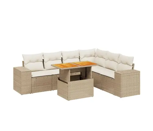 Sofos Komplektas Su Pagalvėlėmis, 7 Dalių, Smėlio, Poliratanas