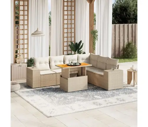 Sofos Komplektas Su Pagalvėlėmis, 7 Dalių, Smėlio, Poliratanas