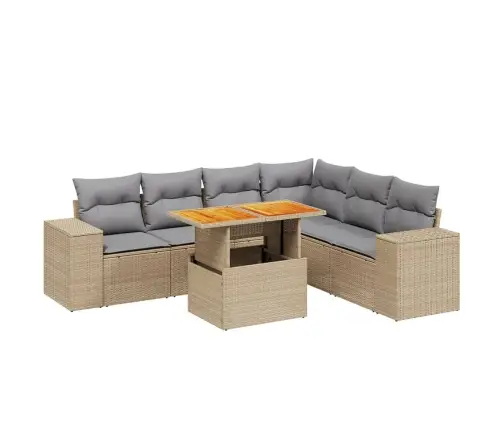 Sofos Komplektas Su Pagalvėlėmis, 7 Dalių, Smėlio, Poliratanas