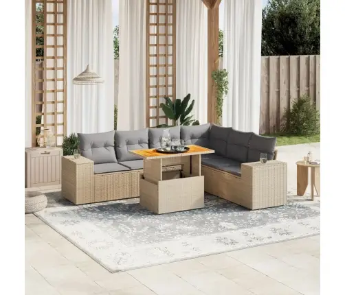 Sofos Komplektas Su Pagalvėlėmis, 7 Dalių, Smėlio, Poliratanas