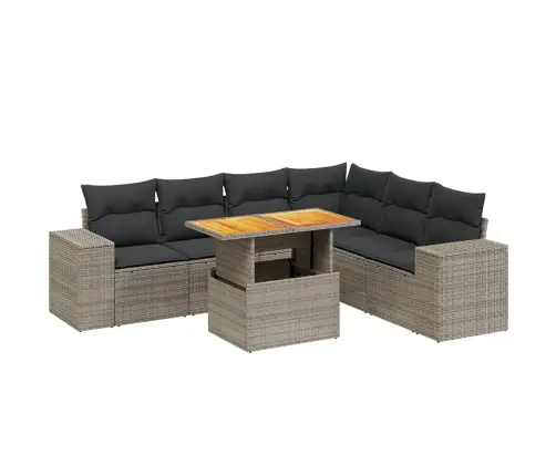 7-Daļīgs Dārza Dīvāna Komplekts, Matrači, Pelēka Pe Rotangpalma Vidaxl