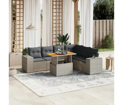 7-Daļīgs Dārza Dīvāna Komplekts, Matrači, Pelēka Pe Rotangpalma Vidaxl