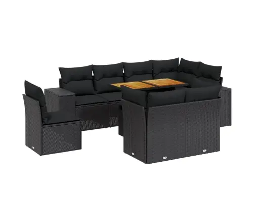 9-Daļīgs Dārza Dīvāna Komplekts, Matrači, Melna Pe Rotangpalma Vidaxl