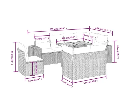 9-Daļīgs Dārza Dīvāna Komplekts, Matrači, Melna Pe Rotangpalma Vidaxl