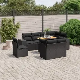 9-Daļīgs Dārza Dīvāna Komplekts, Matrači, Melna Pe Rotangpalma Vidaxl