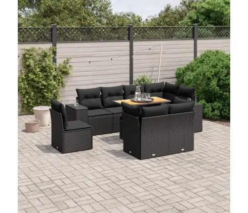 9-Daļīgs Dārza Dīvāna Komplekts, Matrači, Melna Pe Rotangpalma Vidaxl
