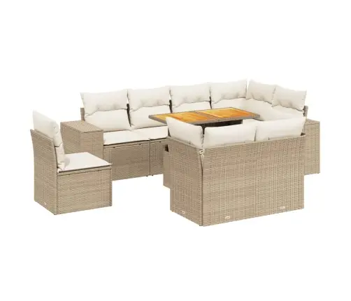 9-Daļīgs Dārza Dīvānu Komplekts, Matrači, Bēša Pe Rotangpalma Vidaxl