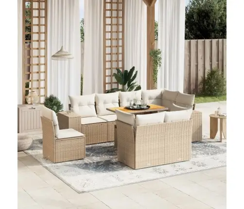 9-Daļīgs Dārza Dīvānu Komplekts, Matrači, Bēša Pe Rotangpalma Vidaxl