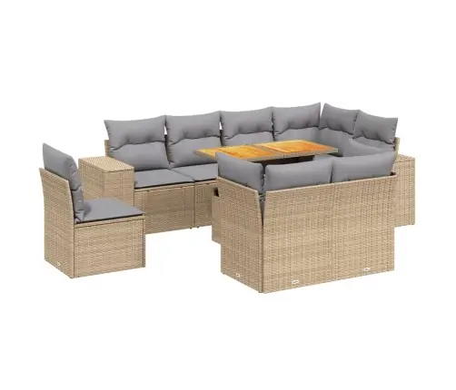 9-Daļīgs Dārza Dīvānu Komplekts, Matrači, Bēša Pe Rotangpalma Vidaxl