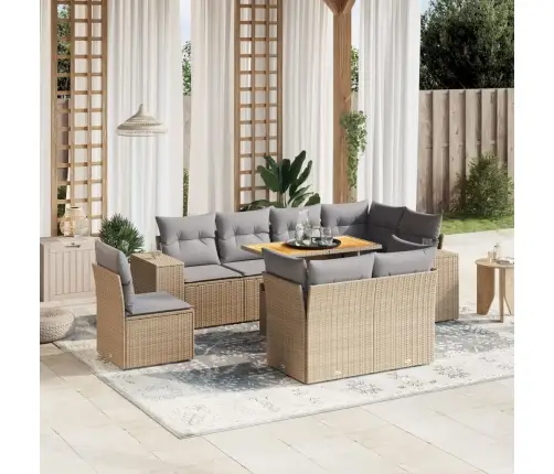 9-Daļīgs Dārza Dīvānu Komplekts, Matrači, Bēša Pe Rotangpalma Vidaxl