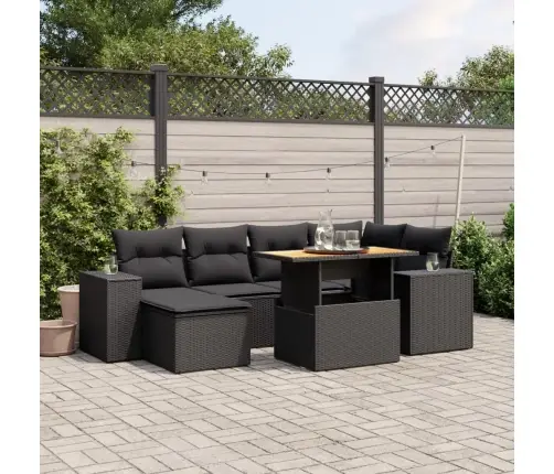 Sofos Komplektas Su Pagalvėlėmis, 7 Dalių, Juodas, Poliratanas