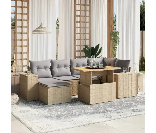 Sofos Komplektas Su Pagalvėlėmis, 7 Dalių, Smėlio, Poliratanas