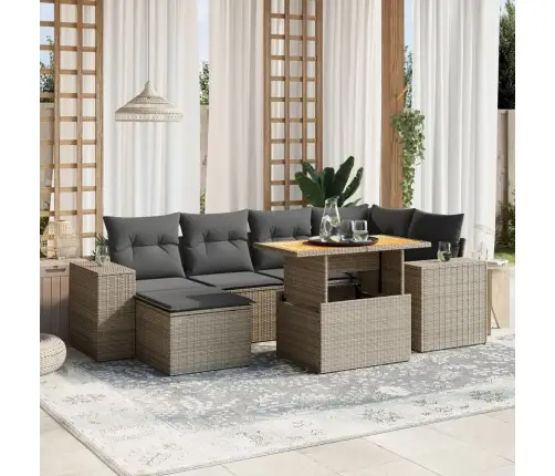 Sofos Komplektas Su Pagalvėlėmis, 7 Dalių, Pilkas, Poliratanas