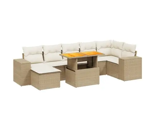 Sofos Komplektas Su Pagalvėlėmis, 8 Dalių, Smėlio, Poliratanas