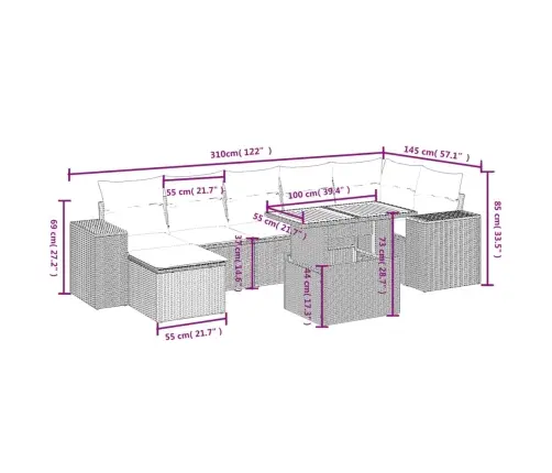 Sofos Komplektas Su Pagalvėlėmis, 8 Dalių, Smėlio, Poliratanas