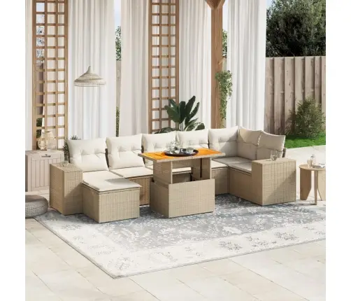 Sofos Komplektas Su Pagalvėlėmis, 8 Dalių, Smėlio, Poliratanas