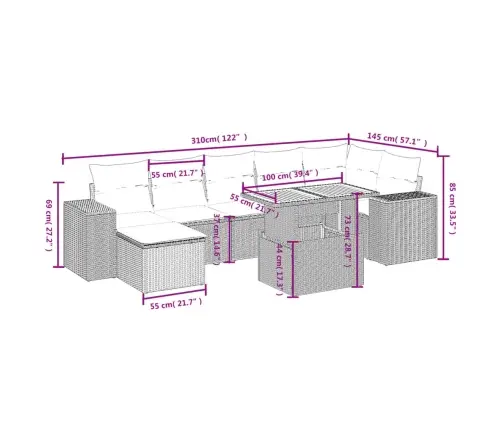 8-Daļīgs Dārza Dīvāna Komplekts Ar Matračiem, Pelēks Pe Pinums Vidaxl