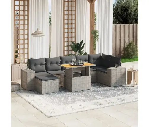 8-Daļīgs Dārza Dīvāna Komplekts Ar Matračiem, Pelēks Pe Pinums Vidaxl