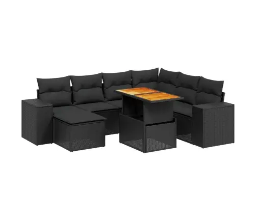 Sofos Komplektas Su Pagalvėlėmis, 8 Dalių, Juodas, Poliratanas