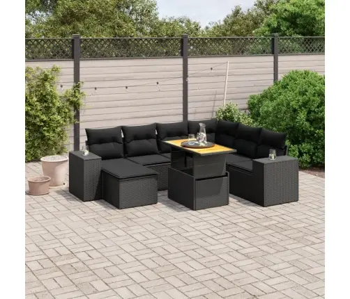 Sofos Komplektas Su Pagalvėlėmis, 8 Dalių, Juodas, Poliratanas