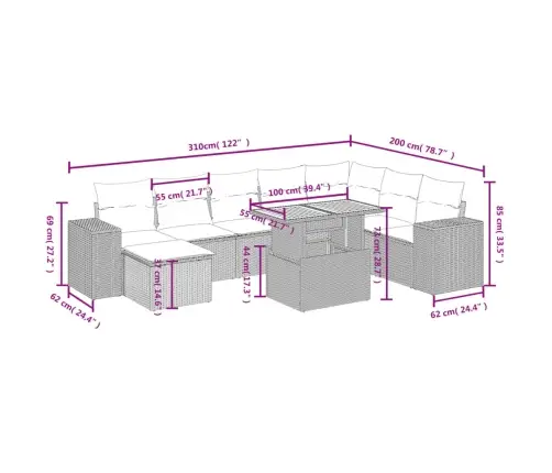 9-Daļīgs Dārza Dīvānu Komplekts, Matrači, Bēša Pe Rotangpalma Vidaxl