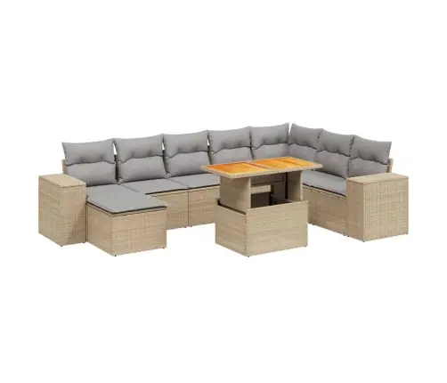 9-Daļīgs Dārza Dīvānu Komplekts, Matrači, Bēša Pe Rotangpalma Vidaxl