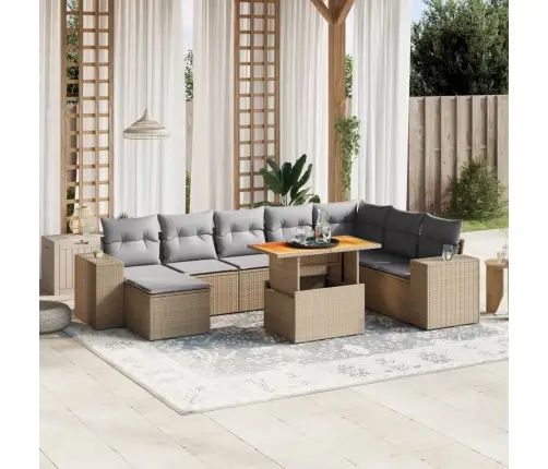 9-Daļīgs Dārza Dīvānu Komplekts, Matrači, Bēša Pe Rotangpalma Vidaxl