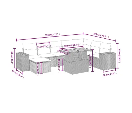 9-Daļīgs Dārza Dīvāna Komplekts Ar Matračiem, Pelēks Pe Pinums Vidaxl
