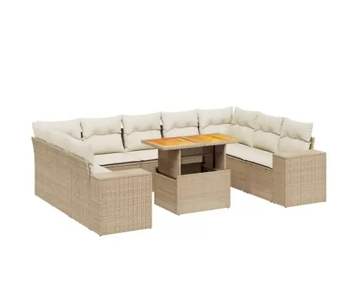 10-Daļīgs Dārza Dīvāna Komplekts, Matrači, Bēša Pe Rotangpalma Vidaxl