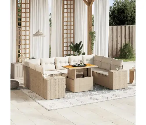 10-Daļīgs Dārza Dīvāna Komplekts, Matrači, Bēša Pe Rotangpalma Vidaxl