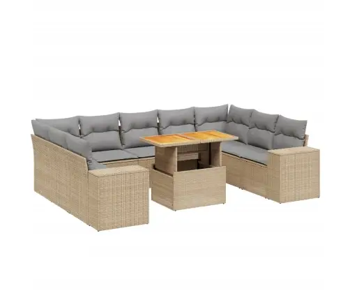 Sofos Komplektas Su Pagalvėlėmis, 10 Dalių, Smėlio, Poliratanas