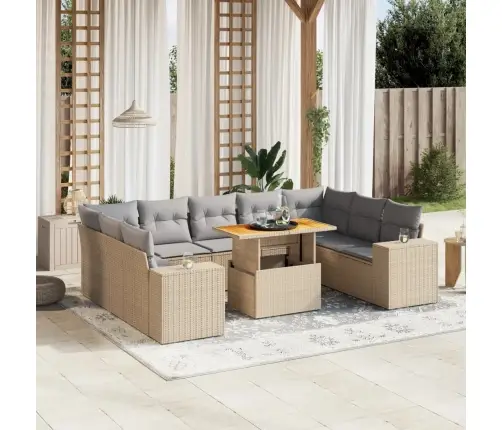 Sofos Komplektas Su Pagalvėlėmis, 10 Dalių, Smėlio, Poliratanas