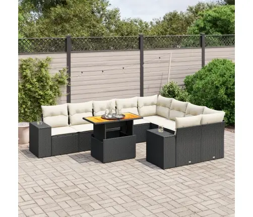 10-Daļīgs Dārza Dīvāna Komplekts, Matrači, Melna Pe Rotangpalma Vidaxl