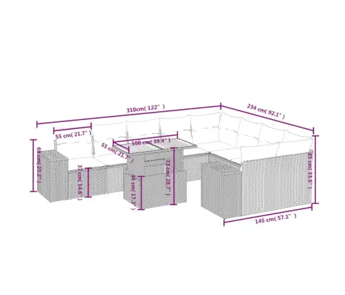 Sofos Komplektas Su Pagalvėlėmis, 10 Dalių, Smėlio, Poliratanas