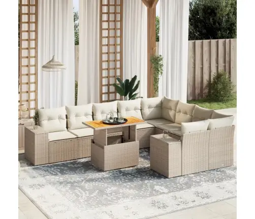 Sofos Komplektas Su Pagalvėlėmis, 10 Dalių, Smėlio, Poliratanas