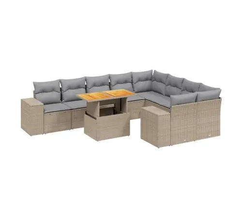 10-Daļīgs Dārza Dīvāna Komplekts, Matrači, Bēša Pe Rotangpalma Vidaxl