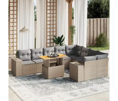 10-Daļīgs Dārza Dīvāna Komplekts, Matrači, Bēša Pe Rotangpalma Vidaxl