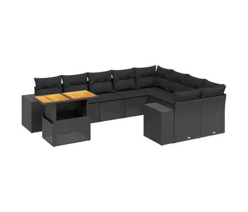 10-Daļīgs Dārza Dīvāna Komplekts, Matrači, Melna Pe Rotangpalma Vidaxl