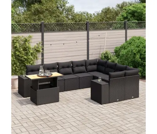 10-Daļīgs Dārza Dīvāna Komplekts, Matrači, Melna Pe Rotangpalma Vidaxl