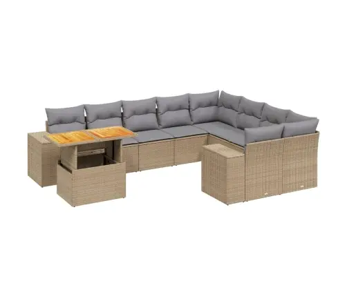 Sofos Komplektas Su Pagalvėlėmis, 10 Dalių, Smėlio, Poliratanas