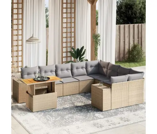 Sofos Komplektas Su Pagalvėlėmis, 10 Dalių, Smėlio, Poliratanas