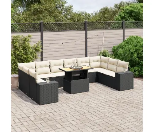 11-Daļīgs Dārza Dīvāna Komplekts, Matrači, Melna Pe Rotangpalma Vidaxl