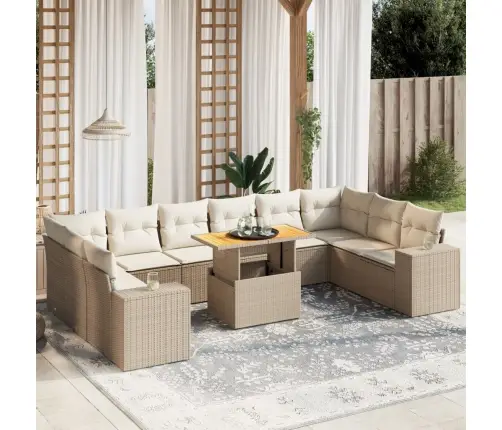 11-Daļīgs Dārza Dīvāna Komplekts, Matrači, Bēša Pe Rotangpalma Vidaxl