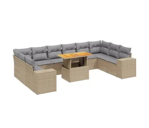 11-Daļīgs Dārza Dīvāna Komplekts, Matrači, Bēša Pe Rotangpalma Vidaxl