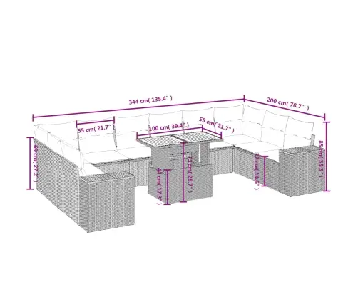 11-Daļīgs Dārza Dīvāna Komplekts, Matrači, Bēša Pe Rotangpalma Vidaxl