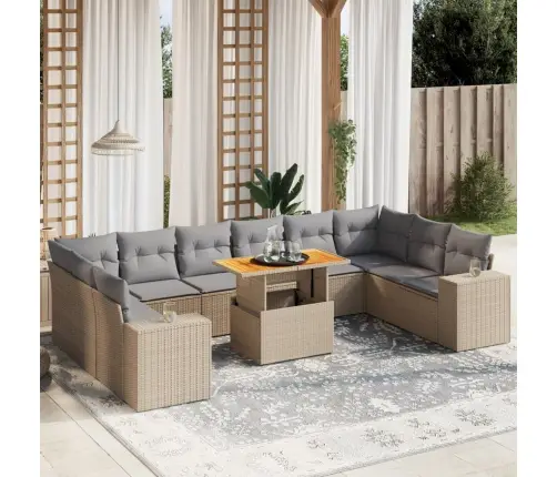 11-Daļīgs Dārza Dīvāna Komplekts, Matrači, Bēša Pe Rotangpalma Vidaxl